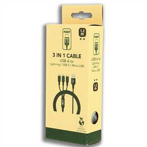3 IN 1 CABLE (USB-A TO MICRO USB/IPHONE/C) - BLACK