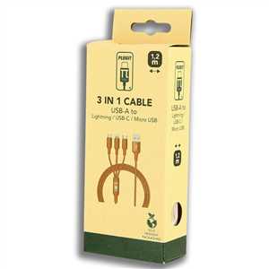 3 IN 1 CABLE (USB-A TO MICRO USB/IPHONE/C) - NEON ORANGE
