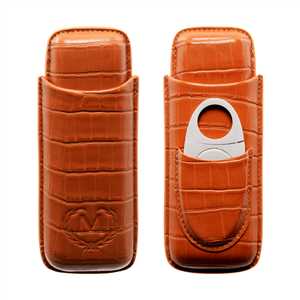 MYON 2PCS CIGAR-CASE WITH CUTTER REAL LEATHER BROWN