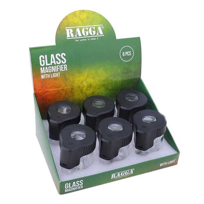 RAGGA GLASS STASH W. MAGNIFIER & USB LIGHT (X6)